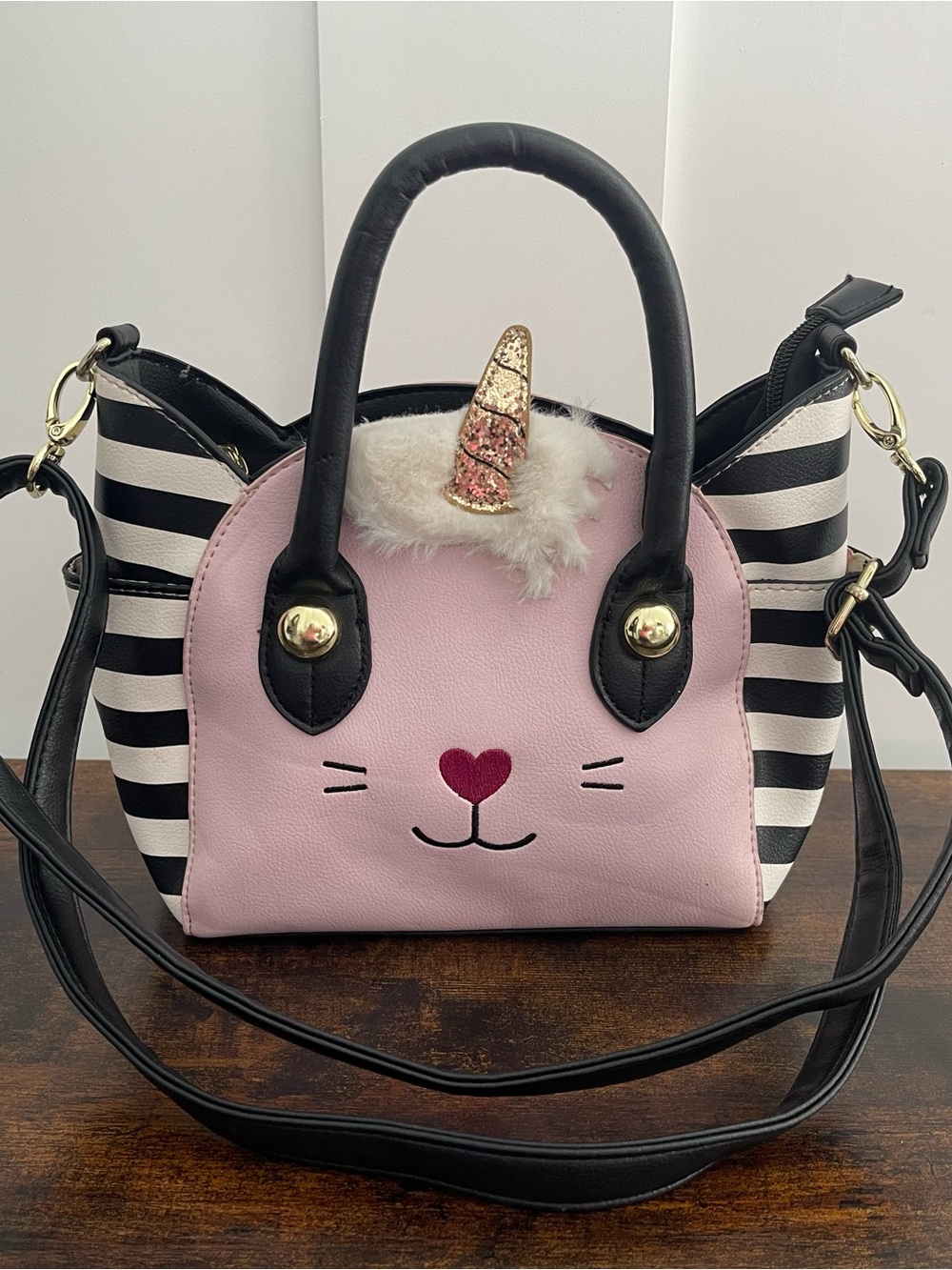 Betsey Johnson Pink Unicorn Cat Face Crossbody Satchel